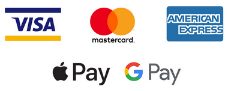 Accepted payment methods: Visa, Mastercard, American Express, Apple Pay, and Google Pay